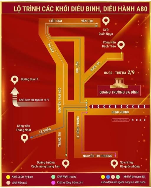 Lộ trình diễu hành, diễu binh 2/9